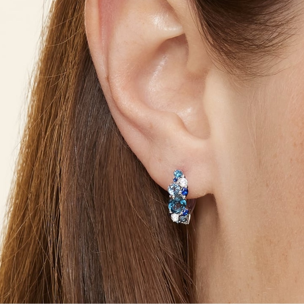 Chic Blue Topaz Sapphire and Silver Hoop Earrings